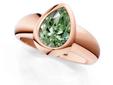 Rose gold Bezel Set Fancy Green Pear  Solitaire Ring with Wide Band 2