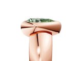 Rose gold Bezel Set Fancy Green Pear  Solitaire Ring with Wide Band