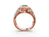 Rose gold Bezel Set Fancy Green Princess Cut Diamond Milgrain Band Ring_3