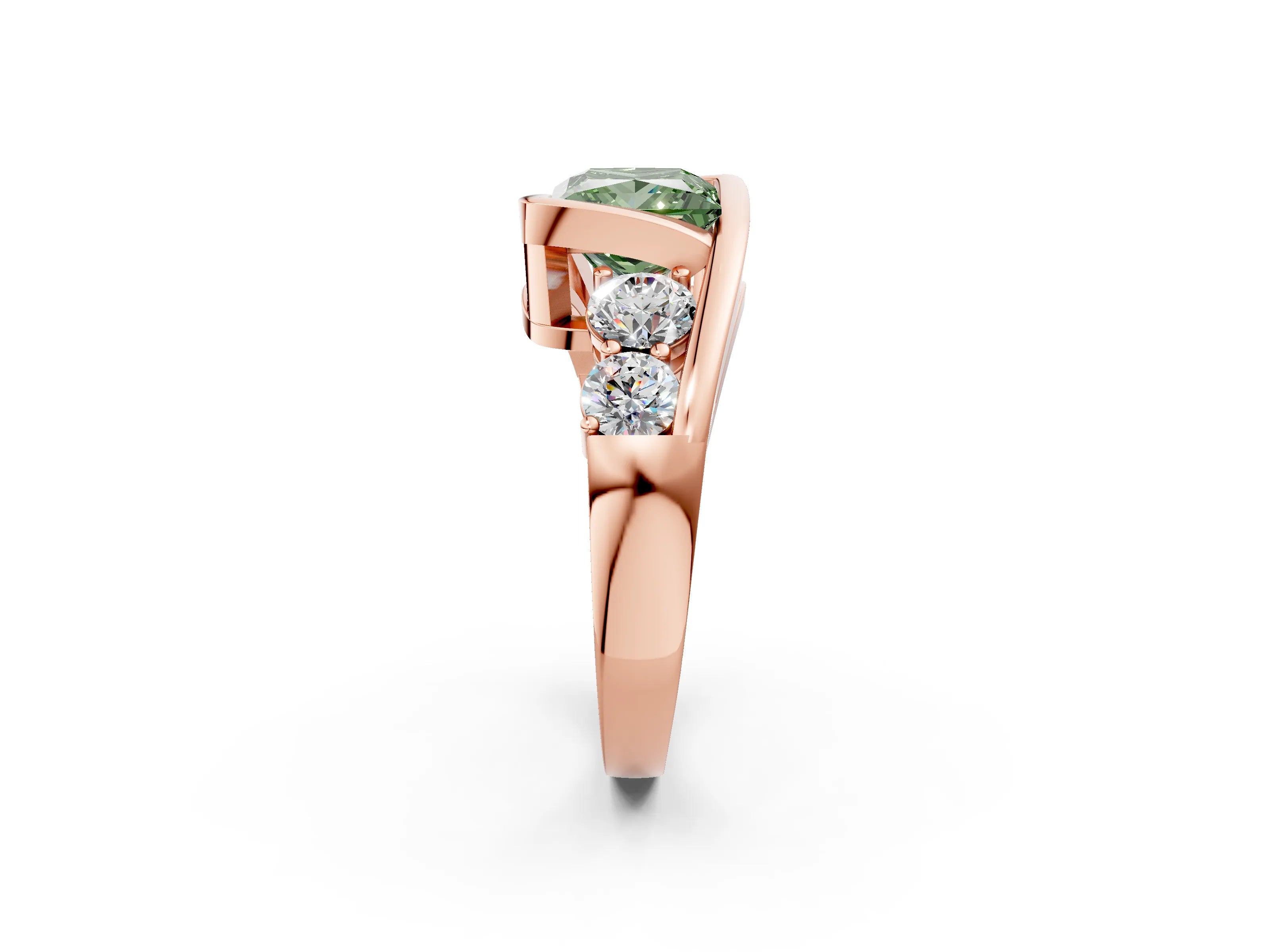 Rose gold Bezel Set Fancy Green Princess Cut Diamond Split Shank Ring_2