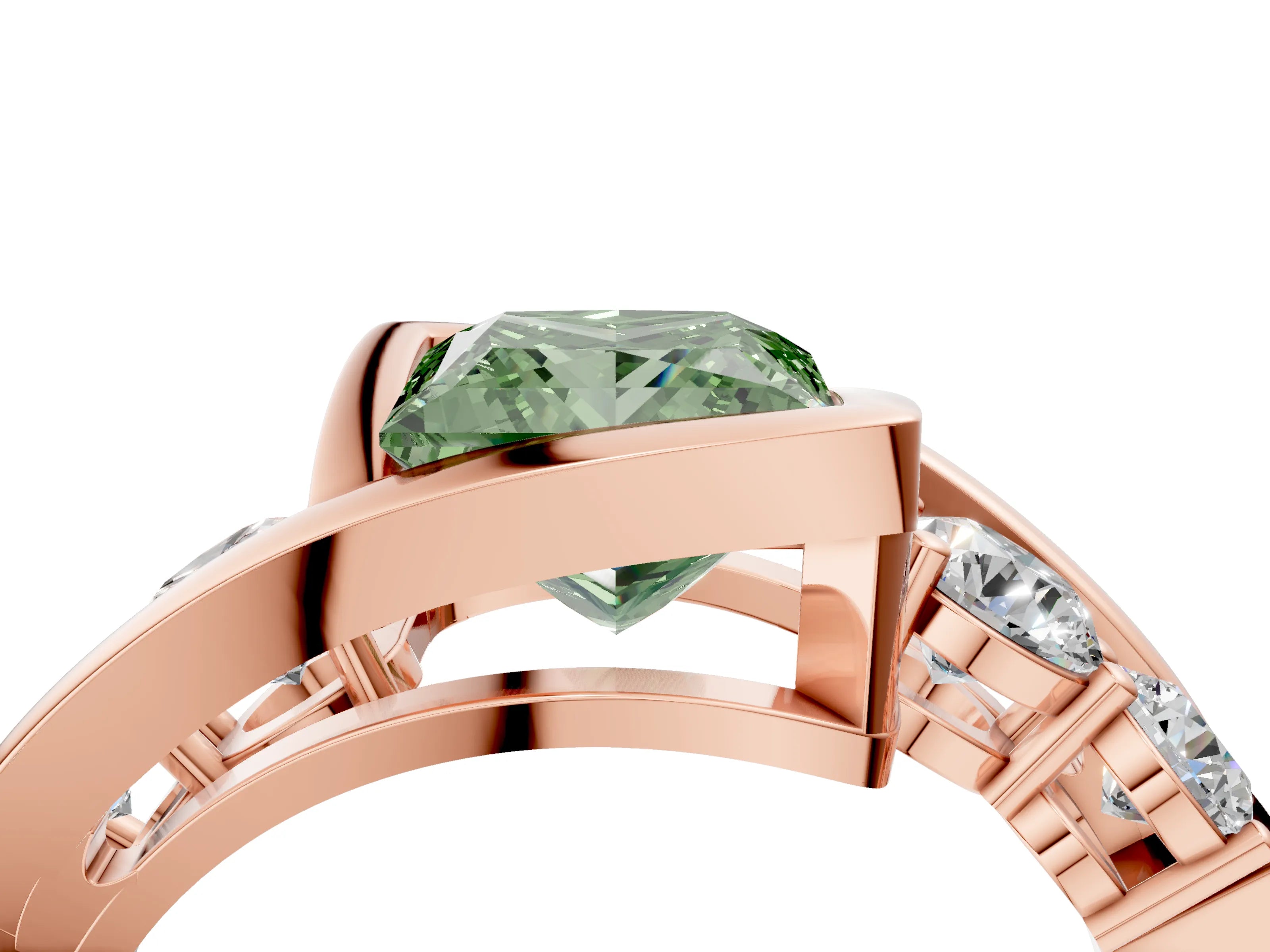 Rose gold Bezel Set Fancy Green Princess Cut Diamond Split Shank Ring_4