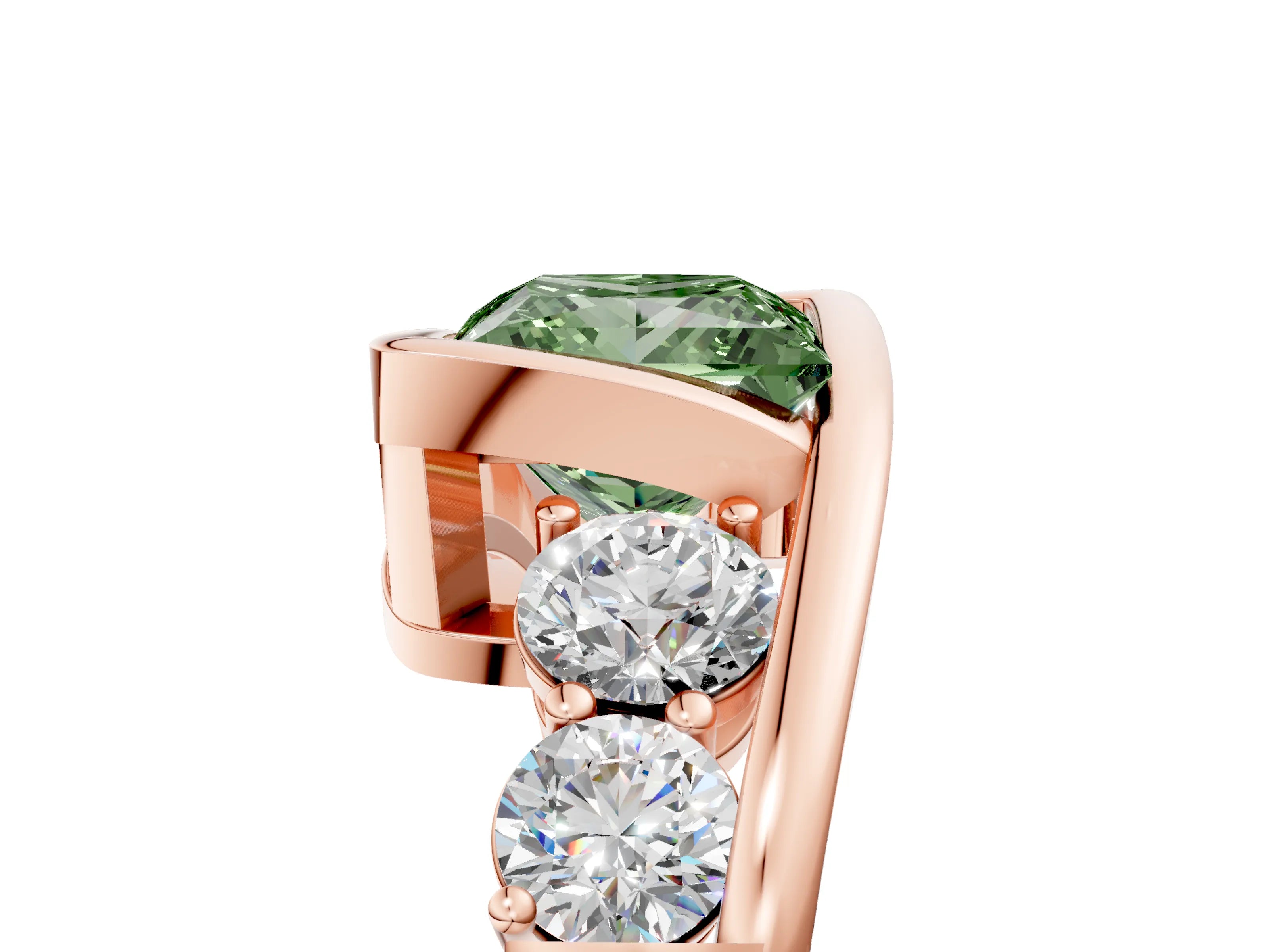 Rose gold Bezel Set Fancy Green Princess Cut Diamond Split Shank Ring_5