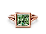 Rose gold Bezel Set Fancy Green Princess  Cut Solitaire Ring with Tapered Band 1