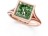 Rose gold Bezel Set Fancy Green Princess  Cut Solitaire Ring with Tapered Band 2