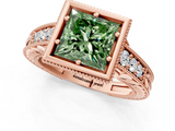 Rose gold Bezel Set Fancy Green Princess  Diamond Milgrain Pave Engagement Ring_1