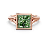 Rose gold Bezel Set Fancy Green Princess  Solitaire Diamond Ring with Smooth Band 1