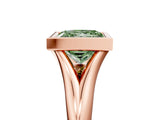 Rose gold Bezel Set Fancy Green Princess  Solitaire Diamond Ring with Smooth Band