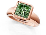 Rose gold Bezel Set Fancy Green Princess  Solitaire Ring with Wide Band 2