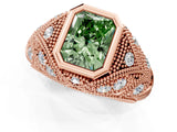 Rose gold Bezel Set Fancy Green Radiant Cut Diamond Milgrain Band Ring_1