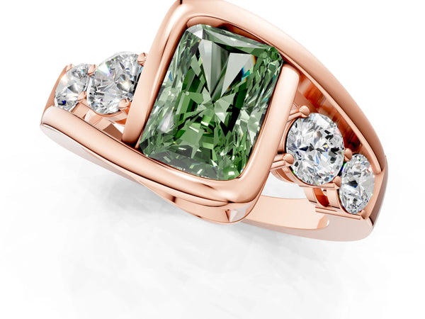 Rose gold Bezel Set Fancy Green Radiant Cut Diamond Split Shank Ring