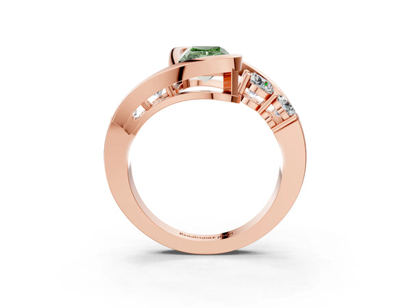 Rose gold Bezel Set Fancy Green Radiant Cut Diamond Split Shank Ring