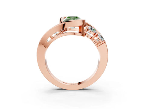 Rose gold Bezel Set Fancy Green Radiant Cut Diamond Split Shank Ring_3
