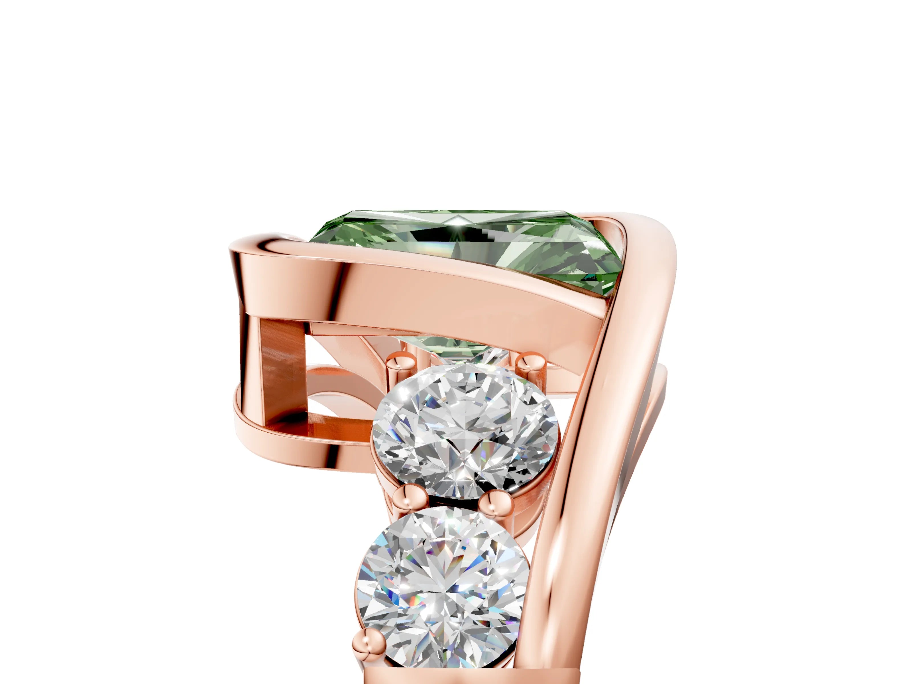 Rose gold Bezel Set Fancy Green Radiant Cut Diamond Split Shank Ring_5