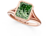 Rose gold Bezel Set Fancy Green Radiant  Cut Solitaire Ring with Tapered Band 2