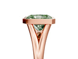 Rose gold Bezel Set Fancy Green Radiant  Cut Solitaire Ring with Tapered Band