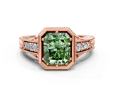 Rose gold Bezel Set Fancy Green Radiant  Diamond Milgrain Pave Engagement Ring_32