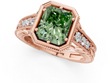 Rose gold Bezel Set Fancy Green Radiant  Diamond Milgrain Pave Engagement Ring_33