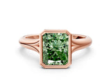 Rose gold Bezel Set Fancy Green Radiant  Solitaire Diamond Ring with Smooth Band 1