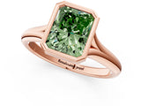 Rose gold Bezel Set Fancy Green Radiant  Solitaire Diamond Ring with Smooth Band 2