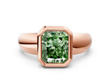 Rose gold Bezel Set Fancy Green Radiant  Solitaire Ring with Wide Band 1