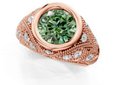 Rose gold Bezel Set Fancy Green Round Cut Diamond Milgrain Band Ring_1