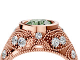 Rose gold Bezel Set Fancy Green Round Cut Diamond Milgrain Band Ring_4