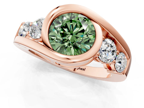 Rose gold Bezel Set Fancy Green Round Cut Diamond Split Shank Ring_1