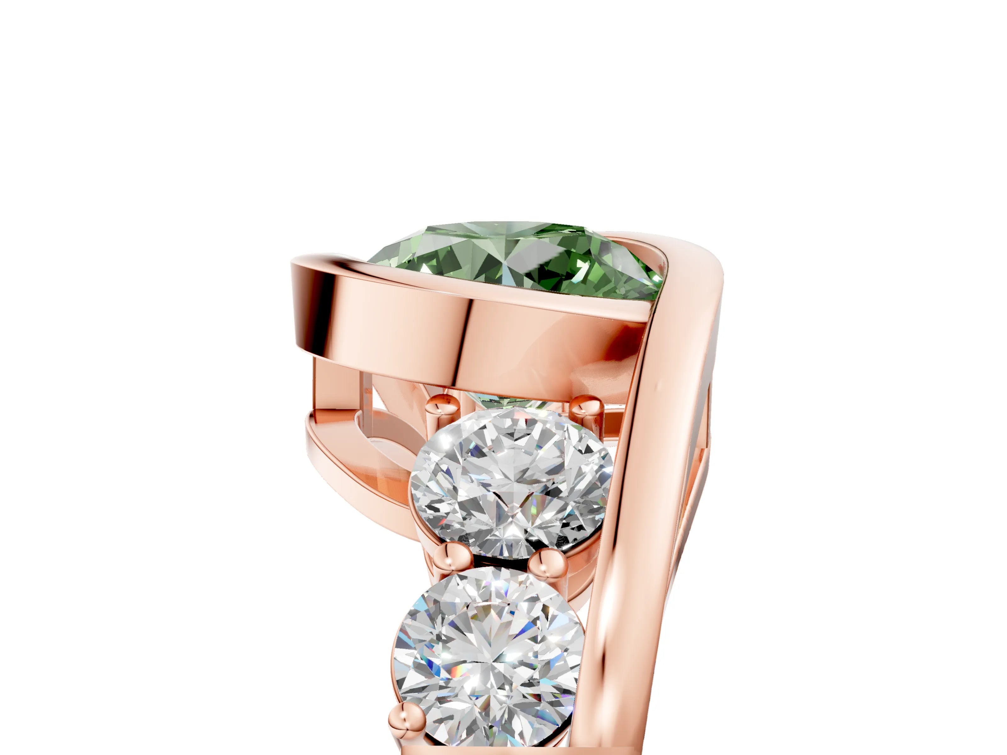Rose gold Bezel Set Fancy Green Round Cut Diamond Split Shank Ring_5