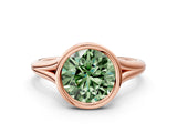 Rose gold Bezel Set Fancy Green Round  Cut Solitaire Ring with Tapered Band 4