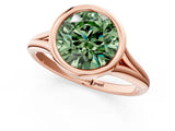 Rose gold Bezel Set Fancy Green Round  Cut Solitaire Ring with Tapered Band 5