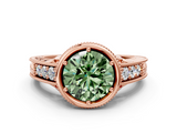 Rose gold Bezel Set Fancy Green Round  Diamond Milgrain Pave Engagement Ring_34