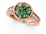 Rose gold Bezel Set Fancy Green Round  Diamond Milgrain Pave Engagement Ring_35