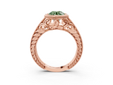Rose gold Bezel Set Fancy Green Round  Diamond Milgrain Pave Engagement Ring_37