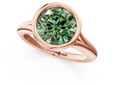 Rose gold Bezel Set Fancy Green Round  Solitaire Diamond Ring with Smooth Band 1