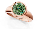 Rose gold Bezel Set Fancy Green Round  Solitaire Ring with Wide Band 1