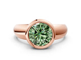 Rose gold Bezel Set Fancy Green Round  Solitaire Ring with Wide Band