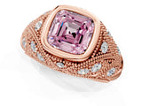 Rose gold Bezel Set Fancy Pink Asscher Cut Diamond Milgrain Band Ring_1