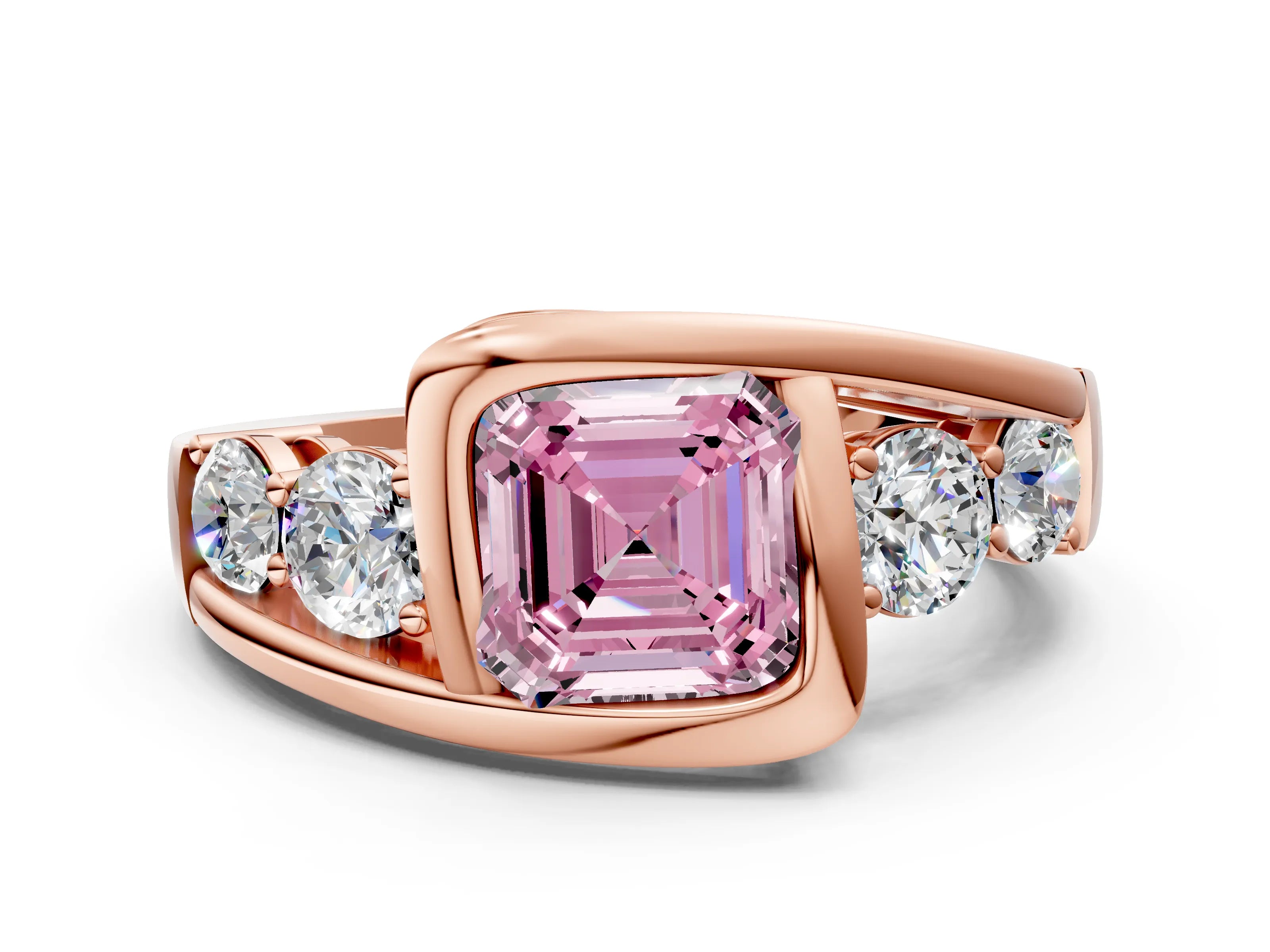 Rose gold Bezel Set Fancy Pink Asscher Cut Diamond Split Shank Ring