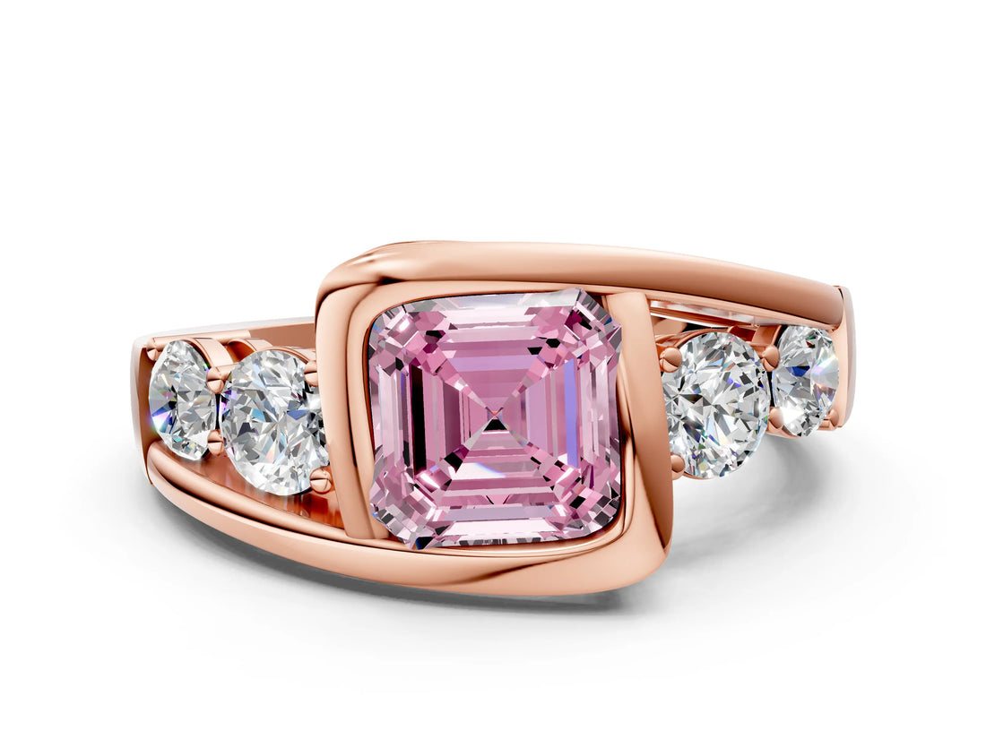 Rose gold Bezel Set Fancy Pink Asscher Cut Diamond Split Shank Ring