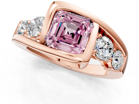 Rose gold Bezel Set Fancy Pink Asscher Cut Diamond Split Shank Ring_1
