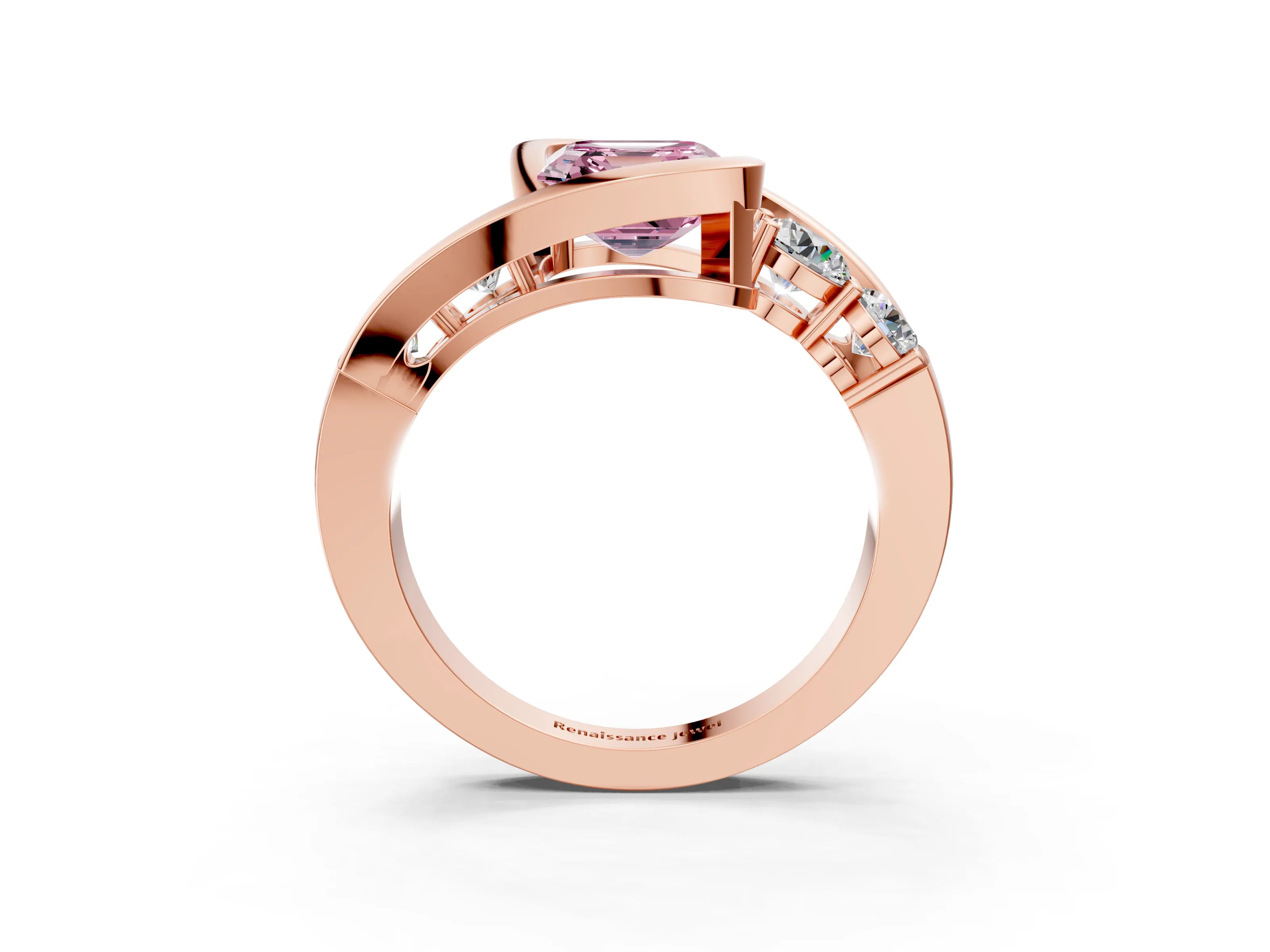 Rose gold Bezel Set Fancy Pink Asscher Cut Diamond Split Shank Ring_3