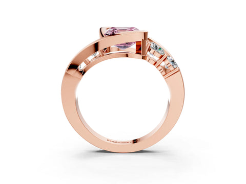 Rose gold Bezel Set Fancy Pink Asscher Cut Diamond Split Shank Ring_3