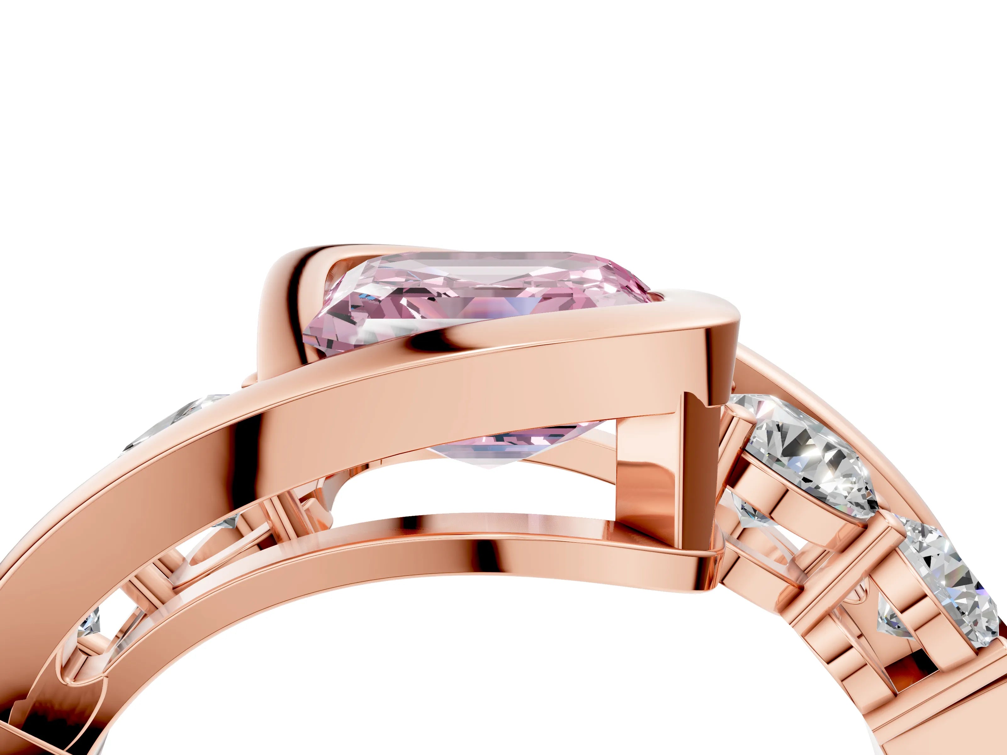 Rose gold Bezel Set Fancy Pink Asscher Cut Diamond Split Shank Ring_4