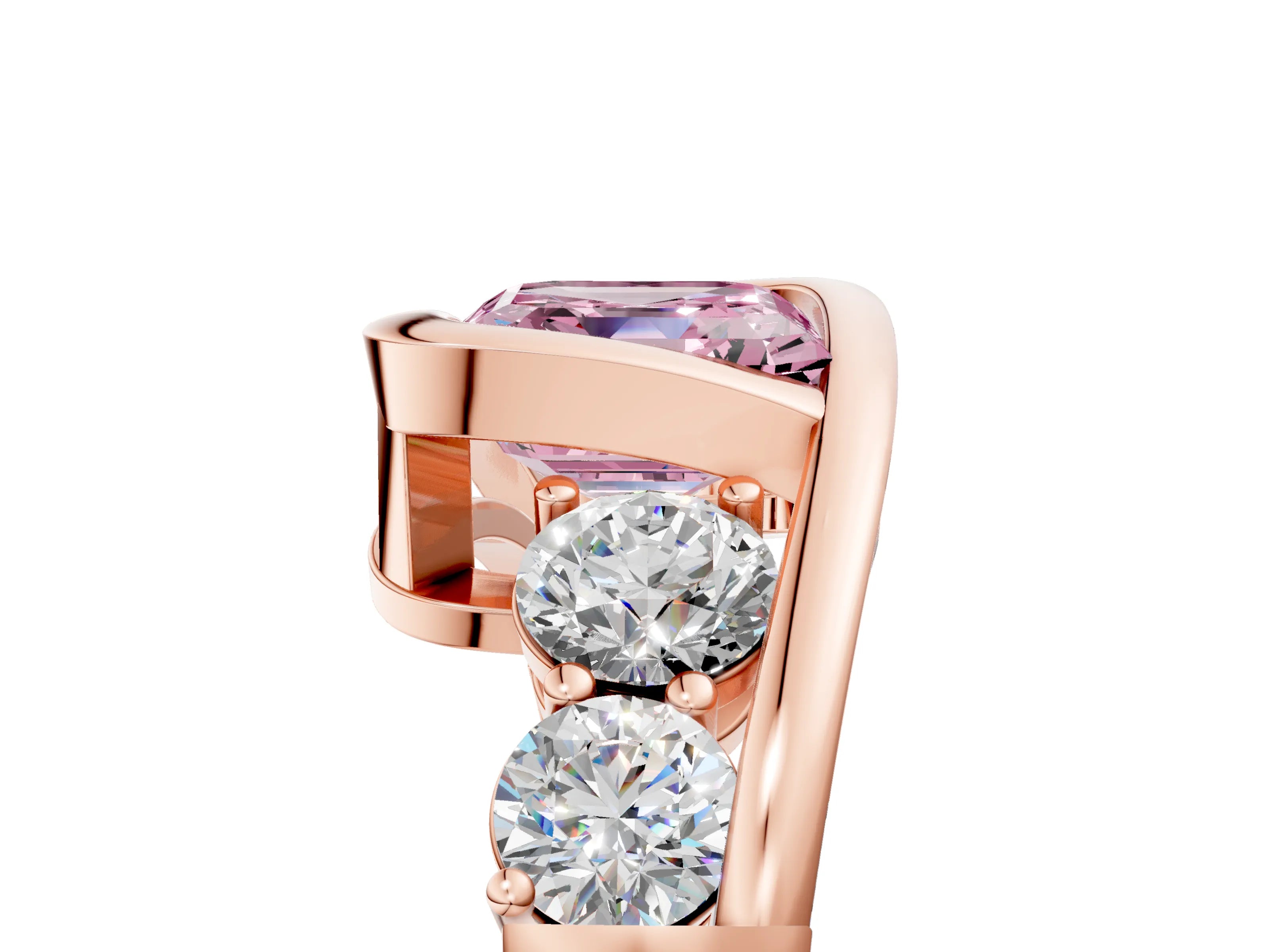 Rose gold Bezel Set Fancy Pink Asscher Cut Diamond Split Shank Ring_5
