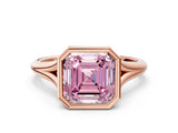 Rose gold Bezel Set Fancy Pink Asscher  Cut Solitaire Ring with Tapered Band 1