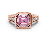 Rose gold Bezel Set Fancy Pink Asscher  Diamond Milgrain Pave Engagement Ring_17