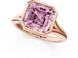 Rose gold Bezel Set Fancy Pink Asscher  Solitaire Diamond Ring with Smooth Band 3