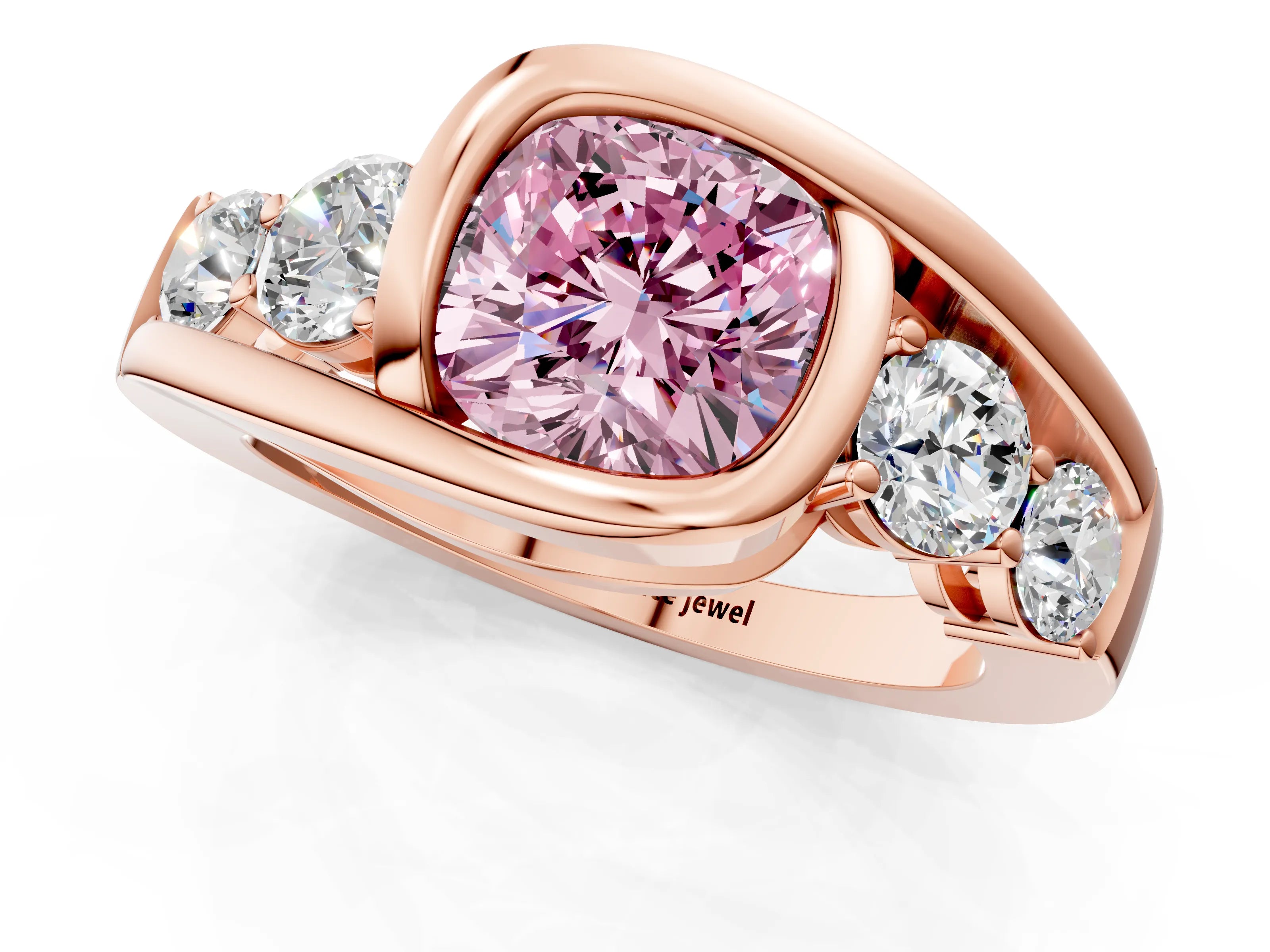 Rose gold Bezel Set Fancy Pink Cushion Cut Diamond Split Shank Ring_1