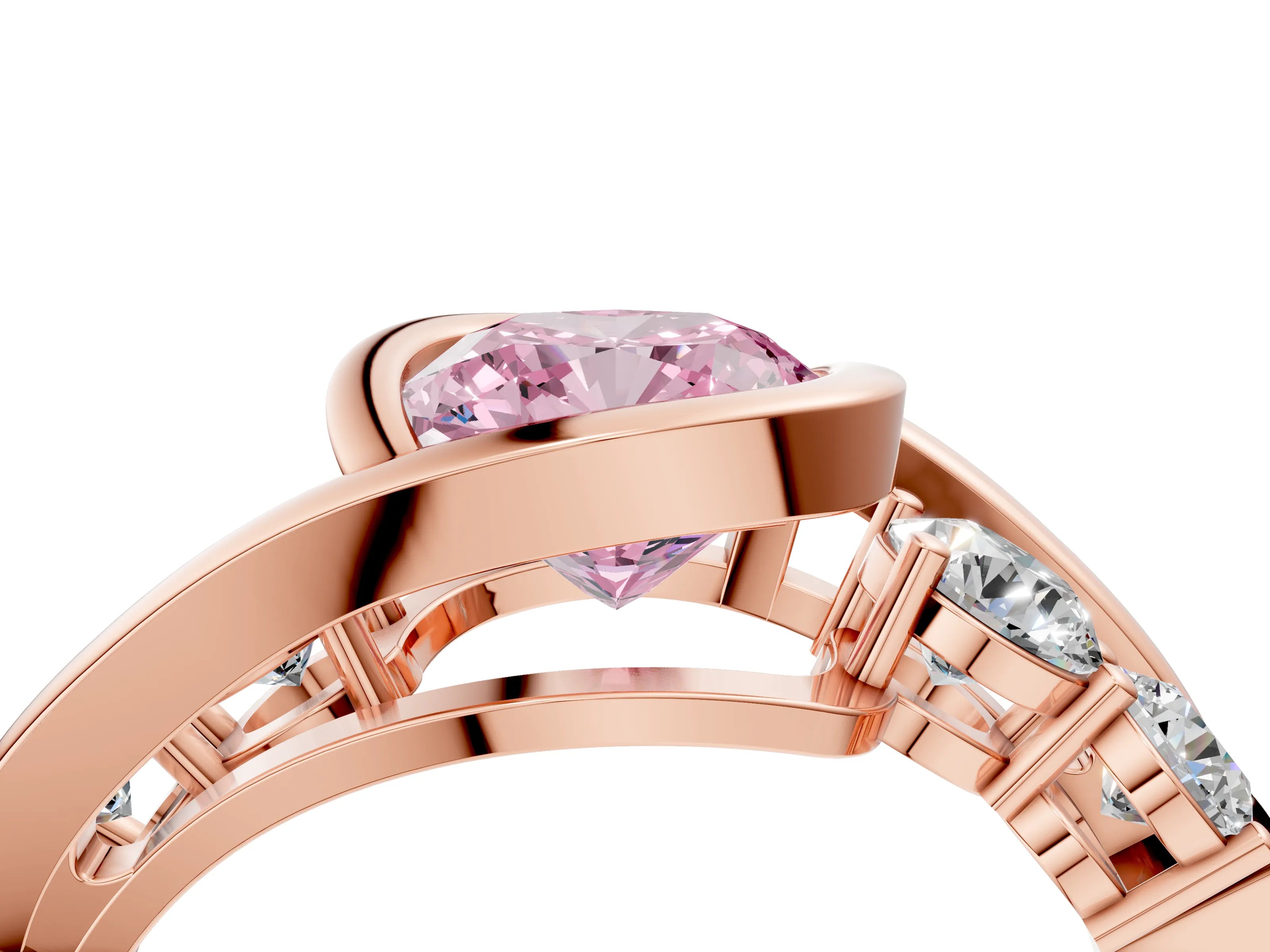 Rose gold Bezel Set Fancy Pink Cushion Cut Diamond Split Shank Ring_4
