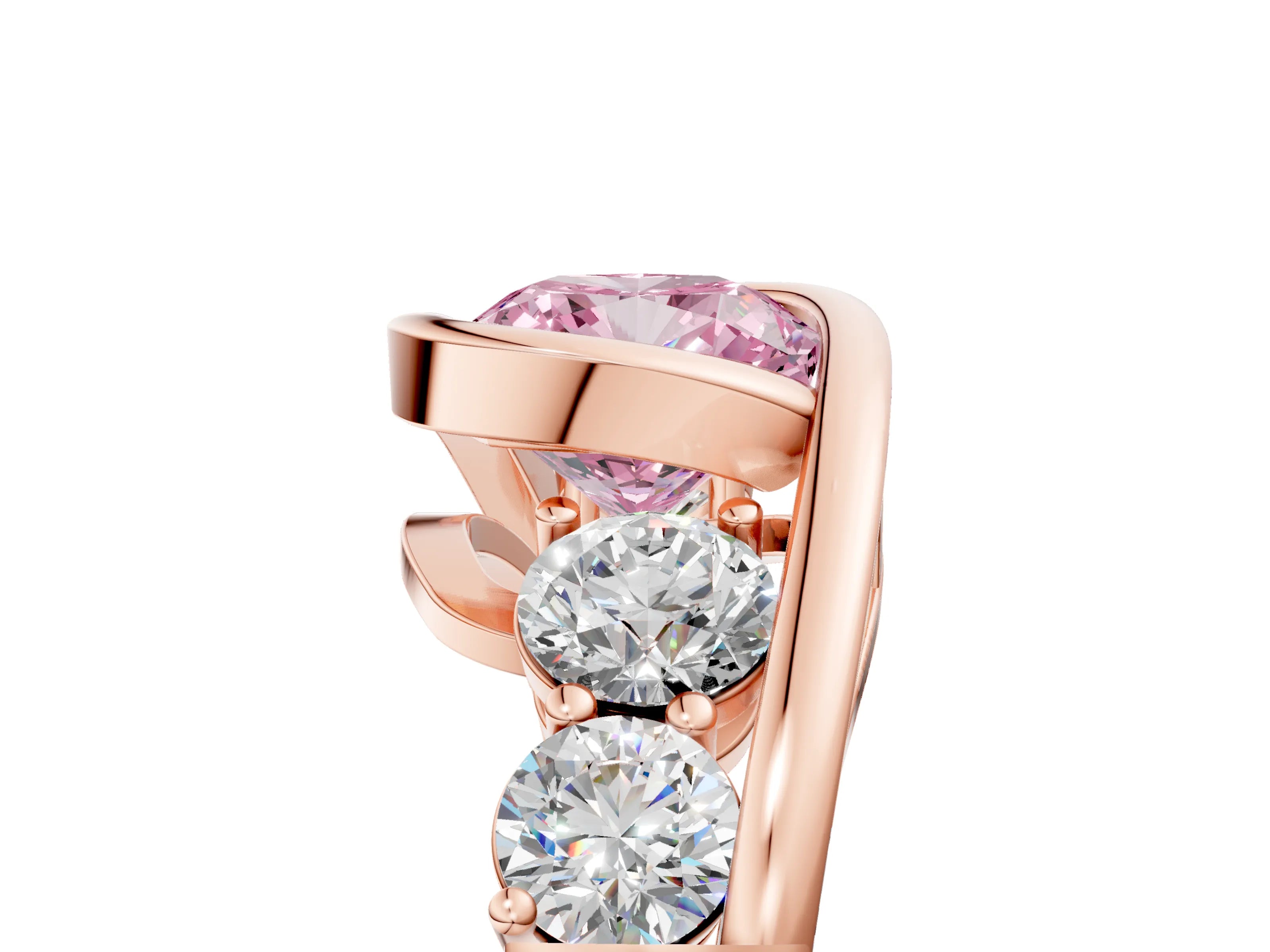Rose gold Bezel Set Fancy Pink Cushion Cut Diamond Split Shank Ring_5